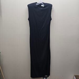 Zara Maxi Sleeveless Dress High Neck Minimalist Black Shoulder Pads Size Large